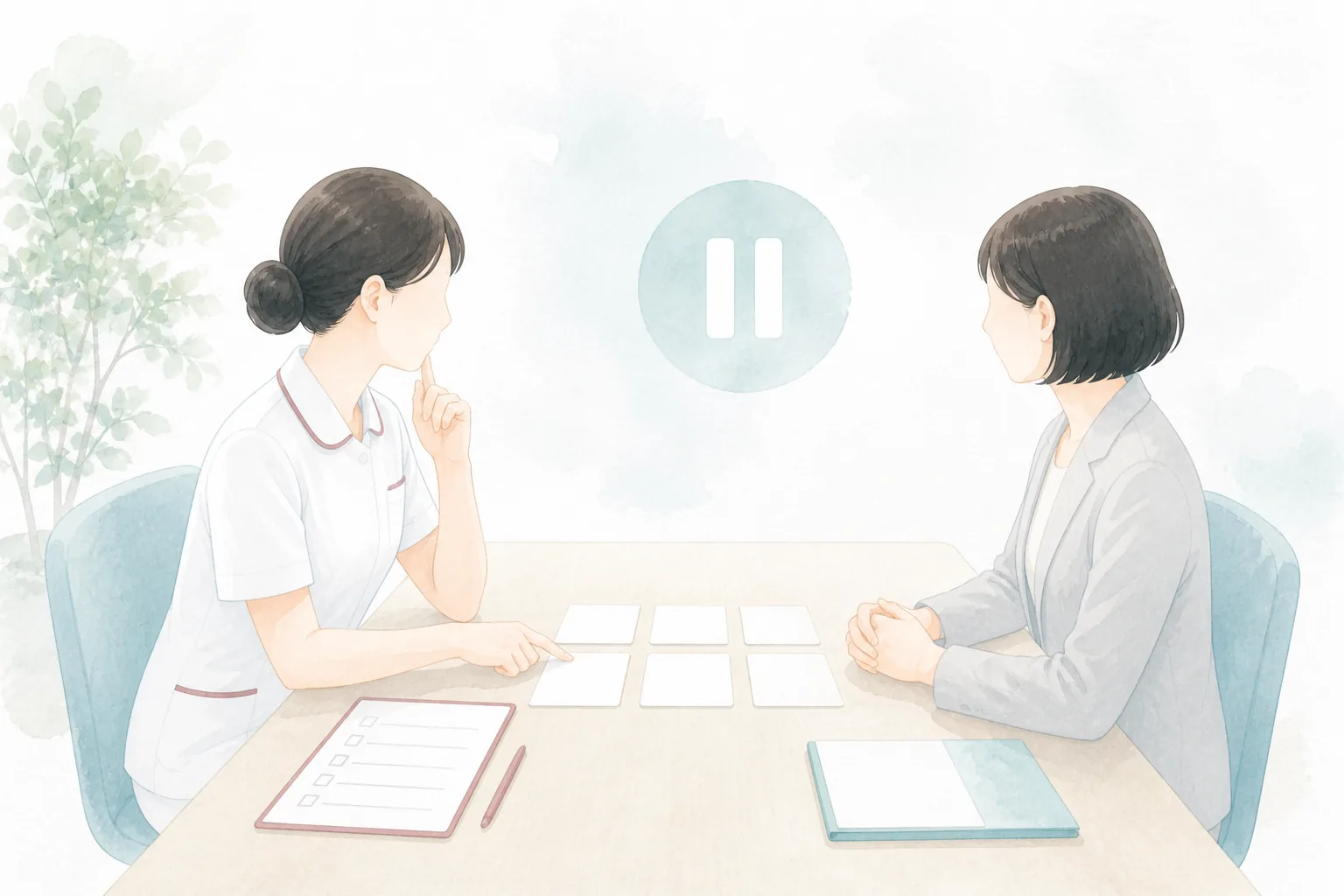 自分の希望条件をもとに担当者と話し合う看護師のイラスト