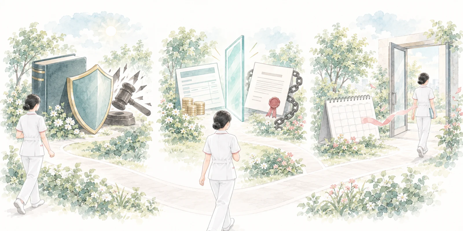 労働基準法16条、17条と民法627条の適用範囲を整理するイラスト